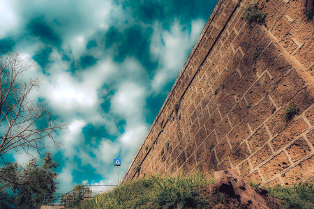 Nepi Italy September 25, 2019 View of the old fortification of the medieval city of Nepi near Rome in the afternoonのeditorial素材