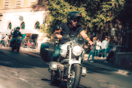 Rome Italy September 29, 2019 View of unknowns bikers rolling through the streets of Rome in the afternoonのeditorial素材