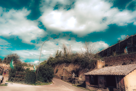 Nepi Italy September 25, 2019 View of the old fortification of the medieval city of Nepi near Rome in the afternoonのeditorial素材