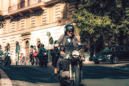 Rome Italy September 29, 2019 View of unknowns bikers rolling through the streets of Rome in the afternoonのeditorial素材