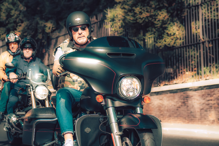 Rome Italy September 29, 2019 View of unknowns bikers rolling through the streets of Rome in the afternoonのeditorial素材