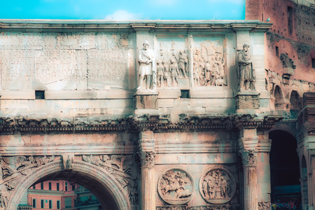 Rome Italy September 29, 2019 View of the Arch of Constantine, a massive triumphal arch built to celebrate Emperor Constantine located front the Coliseum in Romeのeditorial素材