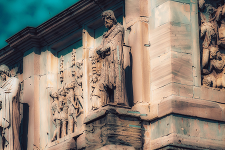 Rome Italy September 29, 2019 View of the Arch of Constantine, a massive triumphal arch built to celebrate Emperor Constantine located front the Coliseum in Romeのeditorial素材