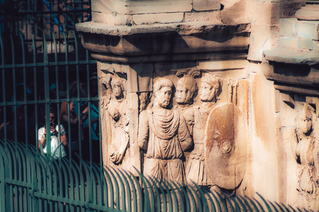 Rome Italy September 29, 2019 View of the Arch of Constantine, a massive triumphal arch built to celebrate Emperor Constantine located front the Coliseum in Romeのeditorial素材