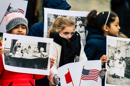 Reims France November 11, 2019 View of unknowns children participating in the commemoration ceremony of the Armistice in the morning in Reimsのeditorial素材