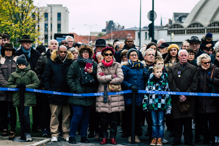 Reims France November 11, 2019 View of unknown people participating in the commemoration ceremony of the Armistice in the morning in Reimsのeditorial素材