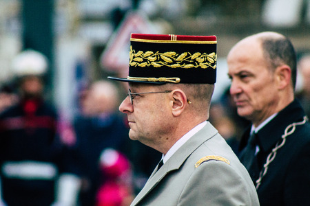Reims France November 11, 2019 View of soldiers participating in the commemoration ceremony of the...