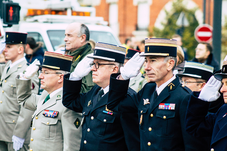 Reims France November 11, 2019 View of soldiers participating in the commemoration ceremony of the Armistice in the morning in Reimsのeditorial素材