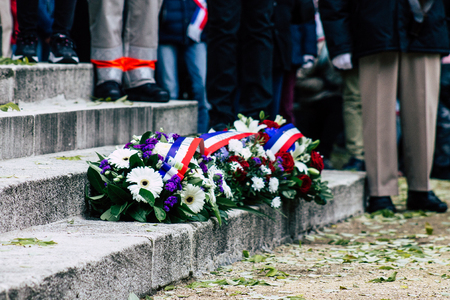 Reims France November 11, 2019 View of wreath of flowers at the Armistice commemoration ceremony in the morning in Reimsのeditorial素材