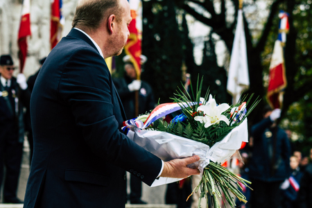 Reims France November 11, 2019 View of unknown people participating in the commemoration ceremony of the Armistice in the morning in Reimsのeditorial素材