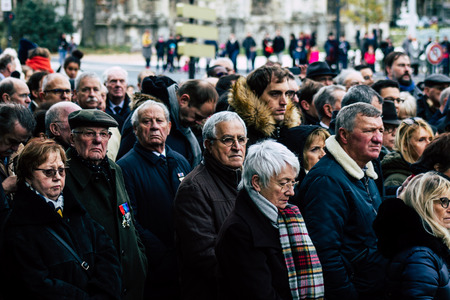 Reims France November 11, 2019 View of unknown people participating in the commemoration ceremony of...