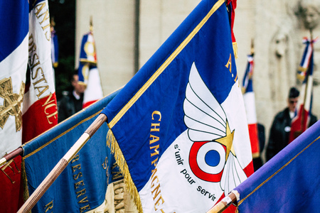 Reims France November 11, 2019 View of the French flags at the Armistice commemoration ceremony in the morning in Reimsのeditorial素材