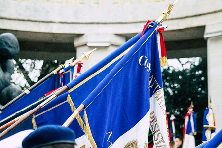 Reims France November 11, 2019 View of the French flags at the Armistice commemoration ceremony in...