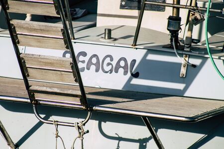 Tel Aviv Israel December 04, 2019 View of boat in the marina of Tel Aviv in the afternoon