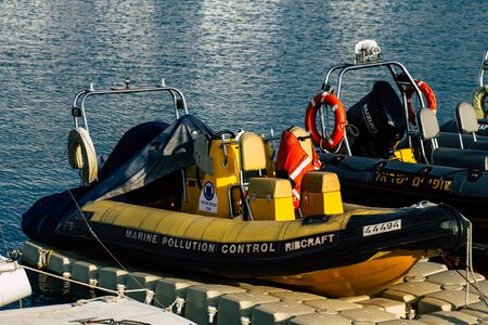 Tel Aviv Israel December 04, 2019 View of boat in the marina of Tel Aviv in the afternoon