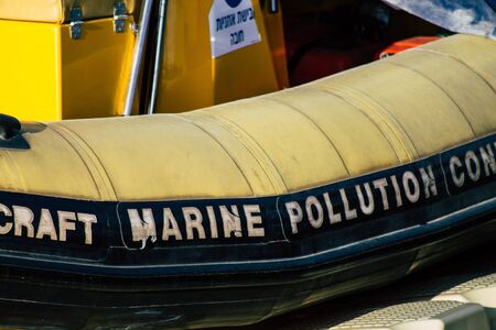 Tel Aviv Israel December 04, 2019 View of boat in the marina of Tel Aviv in the afternoon