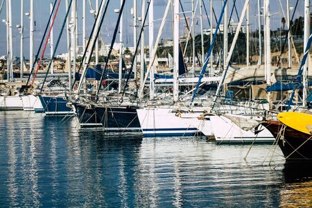 Tel Aviv Israel December 04, 2019 View of boat in the marina of Tel Aviv in the afternoon