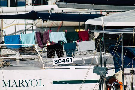 Tel Aviv Israel December 04, 2019 View of boat in the marina of Tel Aviv in the afternoonの写真素材