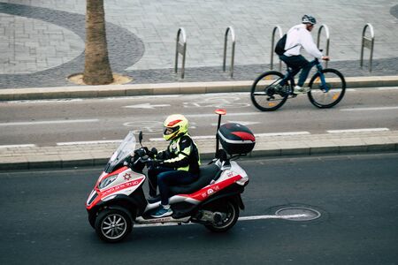 Tel Aviv Israel December 08, 2019 View of a Israeli ambulance rolling in the streets of Tel Aviv in...