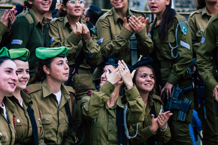 Jerusalem Israel December 11, 2019 View of Israeli soldiers having fun front the Western Wall of the...