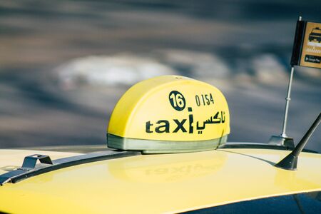 Palestinian Territory Bethlehem December 16, 2019 View of yellow Palestinian taxi rolling in the streets of Bethlehem in the afternoonの写真素材