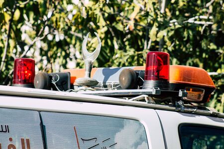 Palestinian Territory Bethlehem December 16, 2019 View of a Palestinian  ambulance parked in the streets of Bethlehem in the afternoonの写真素材