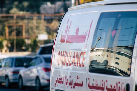 Palestinian Territory Bethlehem December 16, 2019 View of a Palestinian  ambulance rolling in the streets of Bethlehem in the afternoonの写真素材