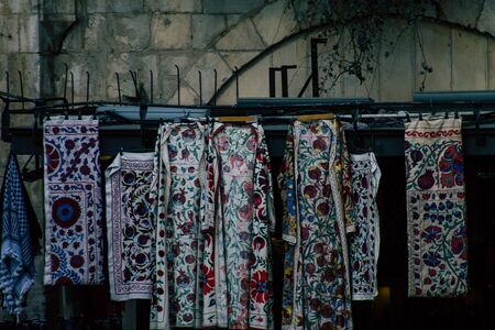 Jerusalem Israel December 17, 2019 View of various decorative objects sold in a souvenirs shop at the bazaar of the Old city of Jerusalem in the morningの写真素材