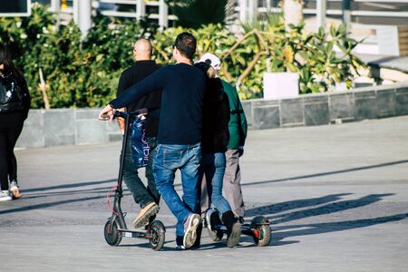Tel Aviv Israel November 20, 2019 View of unidentified Israeli people rolling with a electric...