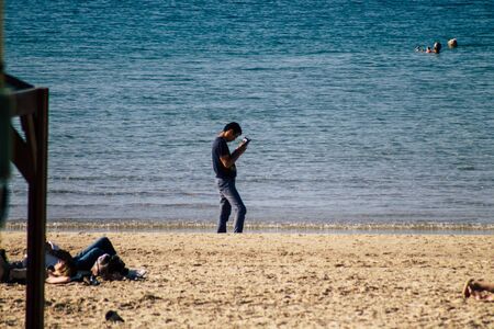 Tel Aviv Israel December 22, 2019 View of unidentified people having fun on the beach of Tel Aviv in...