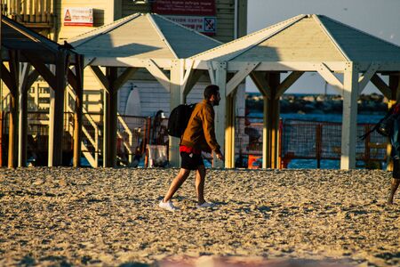 Tel Aviv Israel December 22, 2019 View of unidentified people having fun on the beach of Tel Aviv in...