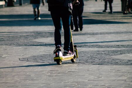 Tel Aviv Israel December 22, 2019 View of unidentified people rolling with a electric scooter in the...