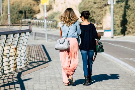 Tel Aviv Israel December 22, 2019 View of unidentified people walking on Herbert Samuel Promenade in Tel Aviv in the afternoonの写真素材