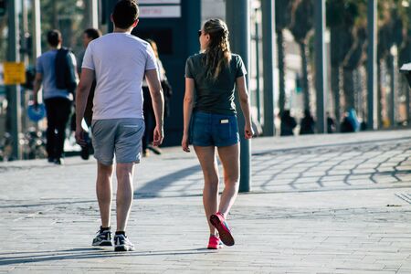 Tel Aviv Israel December 22, 2019 View of unidentified people walking on Herbert Samuel Promenade in Tel Aviv in the afternoonの写真素材
