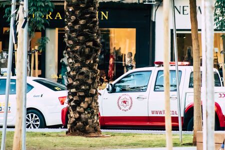 Tel Aviv Israel December 23, 2019 View of Israeli fire engine rolling in the streets of Tel Aviv in the afternoonの写真素材