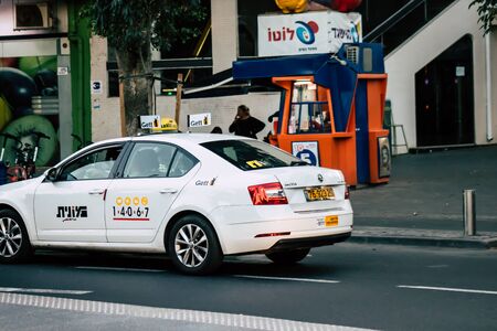 Tel Aviv Israel December 23, 2019 View of traditional Israeli taxi rolling in the streets of Tel...