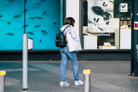 Tel Aviv Israel December 22, 2019 View of unidentified people walking in the streets of Tel Aviv in the afternoonの写真素材
