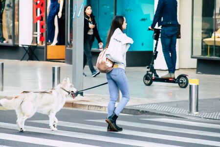 Tel Aviv Israel December 22, 2019 View of unidentified people walking in the streets of Tel Aviv in the afternoonの写真素材
