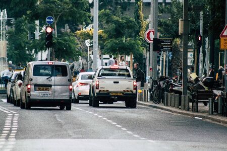 Tel Aviv Israel December 23, 2019 View of Israeli fire engine rolling in the streets of Tel Aviv in the afternoonの写真素材