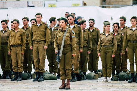 Jerusalem Israel December 11, 2019 View of Israeli soldiers participating in a military ceremony front the Western Wall of the old city of Jerusalem on the eveningのeditorial素材