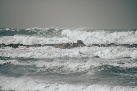 Tel Aviv Israel December 25, 2019 View of a winter storm on the beach of Tel Aviv in the afternoonの写真素材