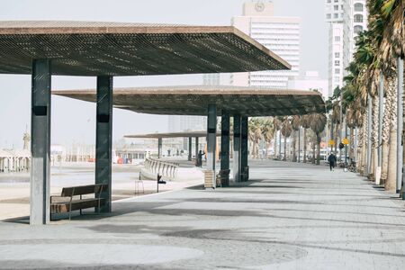 Tel Aviv Israel December 25, 2019 View of unidentified people walking on Herbert Samuel Promenade in Tel Aviv in the afternoonの写真素材