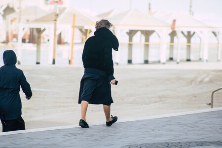 Tel Aviv Israel December 25, 2019 View of unidentified people walking on Herbert Samuel Promenade in...