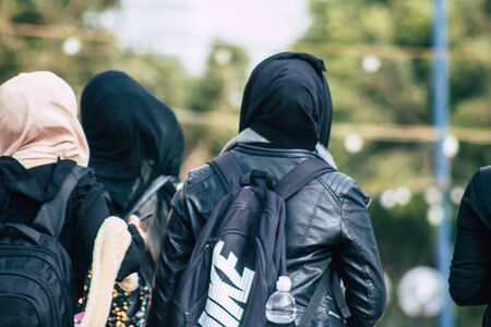 Tel Aviv Israel December 25, 2019 View of unidentified Muslim teen walking in the streets of Jaffa,...