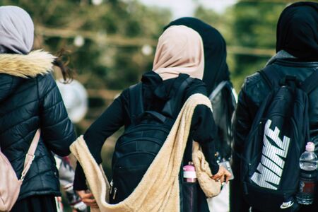 Tel Aviv Israel December 25, 2019 View of unidentified Muslim teen walking in the streets of Jaffa, the southern and oldest part of Tel Aviv in the afternoonのeditorial素材