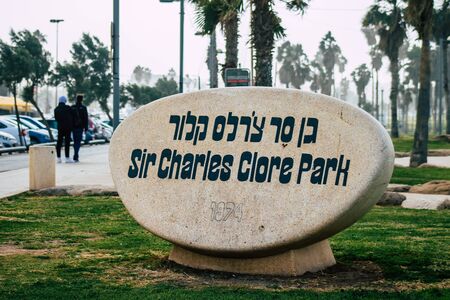 Tel Aviv Israel December 25, 2019 View of the Charles Clore Park in Tel Aviv one afternoon in winterのeditorial素材