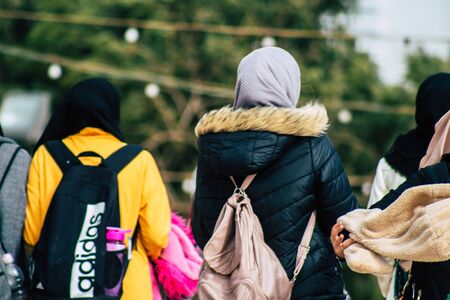Tel Aviv Israel December 25, 2019 View of unidentified Muslim teen walking in the streets of Jaffa, the southern and oldest part of Tel Aviv in the afternoonのeditorial素材