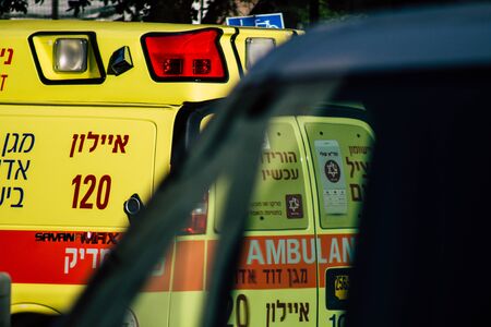 Tel Aviv Israel December 30, 2019 View of a Israeli ambulance rolling in the streets of Tel Aviv in the afternoonの写真素材