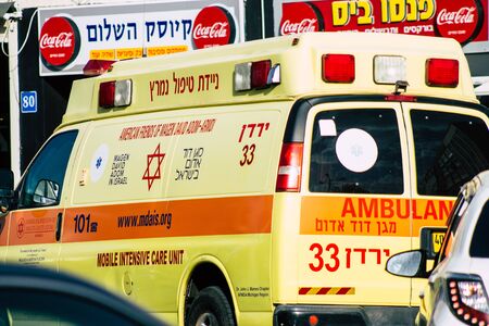 Tel Aviv Israel December 30, 2019 View of a Israeli ambulance rolling in the streets of Tel Aviv in...