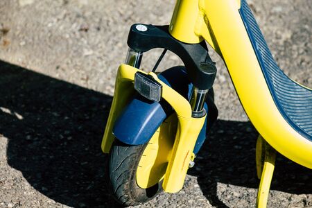 Tel Aviv Israel December 31, 2019 Closeup of the new model of electric scooter from the Wind brand...